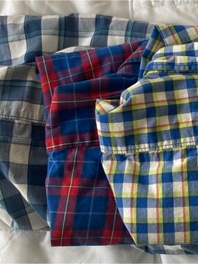 Bundle of Hollister Men's Plaid Button-Down Shirt Trio - Blue, Red, Green Mix